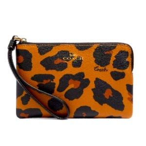 Authentic Coach Leopard Print Corner Zip Wristlet